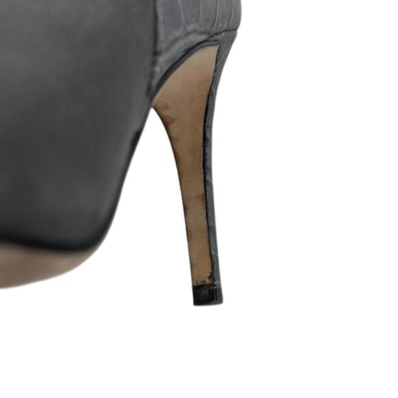 Sigerson Morrison Heeled Booties Womens 8.5 Gray Suede Croc Embossed Peep Toe - Picture 5 of 7